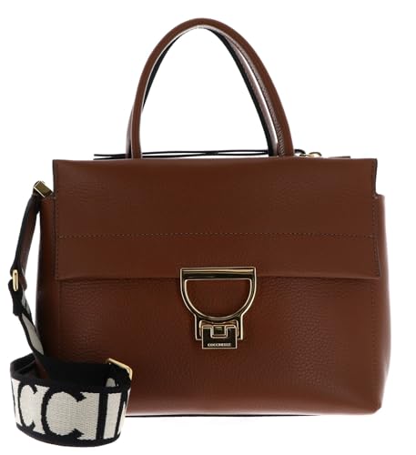 Coccinelle Handtasche Umhängetasche Arlettis Signature Handbag Grained Leather Cognac braun von Coccinelle