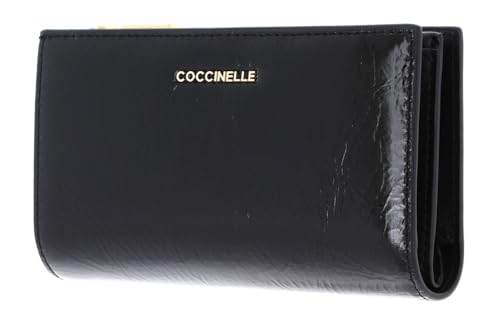 Coccinelle Leder Geldbörse Metallic Shiny Wrinkled Wallet Noir schwarz von Coccinelle