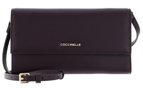 Coccinelle Leder Geldbörse Umhängetasche Metallic Soft Mini Bag Wallet Grained Leather Prune violett von Coccinelle