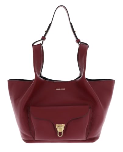 Coccinelle Leder Handtasche Beat Shopping Double Grainy Leather Handbag Ribes/Prune beere von Coccinelle