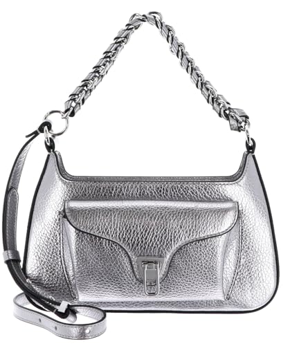 Coccinelle Leder Handtasche Schultertasche Beat Grained Leather Handbag Steel silberfarben von Coccinelle