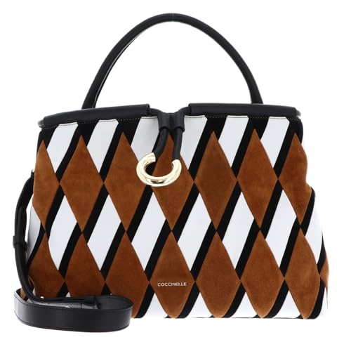 Coccinelle Leder Handtasche Schultertasche Elisbet N.Geo.Pat Handbag Multi Cognac/Noir hellbraun von Coccinelle