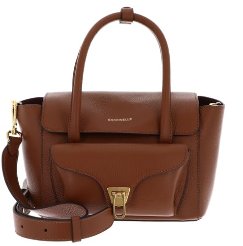 Coccinelle Leder Handtasche Umhängetasche Double Beat Grained Leather Handbag Cognac braun von Coccinelle