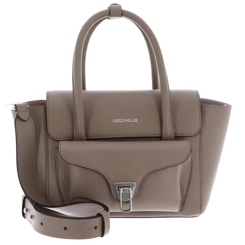 Coccinelle Leder Handtasche Umhängetasche Double Beat Grained Leather Handbag Warm Taupe von Coccinelle