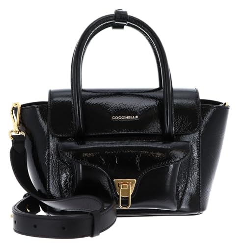 Coccinelle Leder Handtasche Umhängetasche Double Beat Handbag Noir/Noir schwarz von Coccinelle