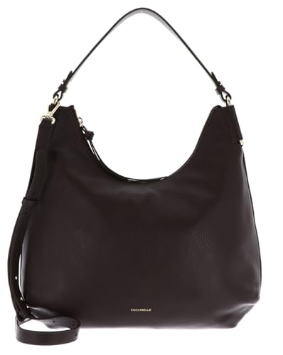 Coccinelle Leder Schultertasche Umhängetasche Rebekka Handbag Grained Leather Brunette dunkelbraun von Coccinelle