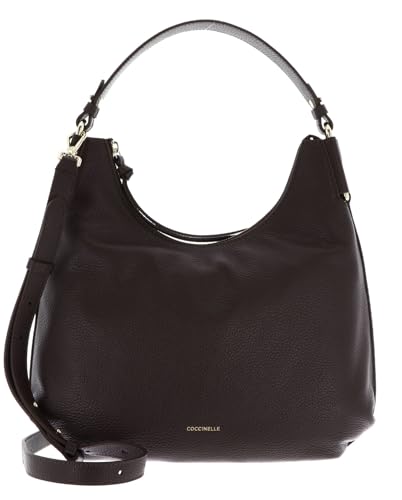 Coccinelle Leder Schultertasche Umhängetasche Rebekka Handbag Grained Leather Brunette dunkelbraun von Coccinelle