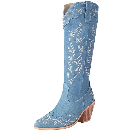 Cocey Damen Klassische Westernstiefel zum Hineinschlüpfen mit Blockabsatz (Blau,41) von Cocey