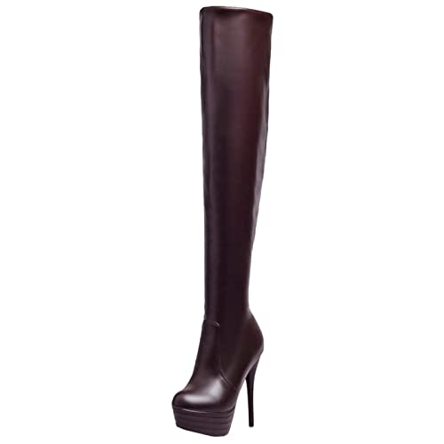 Cocey Damen Knie Hoch Stiefel mit Stiletto Absatz (Braun, 38 EU) von Cocey