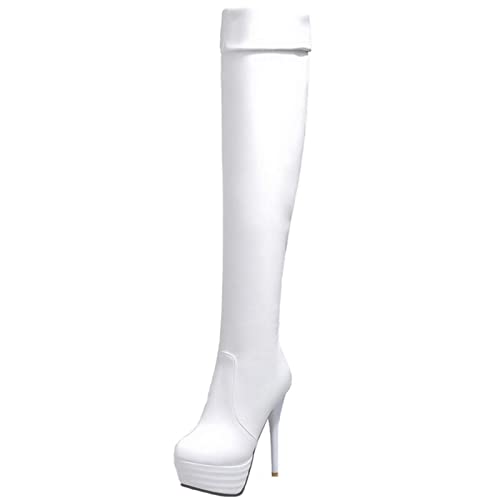 Cocey Damen Knie Hoch Stiefel mit Stiletto Absatz (Weiß, 33 EU) von Cocey