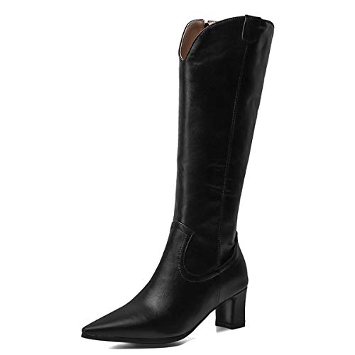 Cocey Damen Kniehohe Cowboy Stiefel mit Spitzem Zeh (Schwarz, 37EU) von Cocey