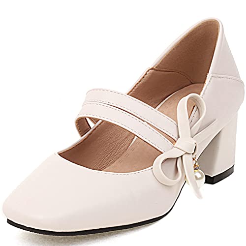 Cocey Damen Komfort Eckiger Zeh und Mittlerer Blockabsatz Pumps (Beige, 36) von Cocey