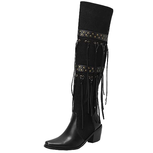 Cocey Damen Overknee Stiefel mit Quaste und Reißverschluss (Schwarz,42) von Cocey