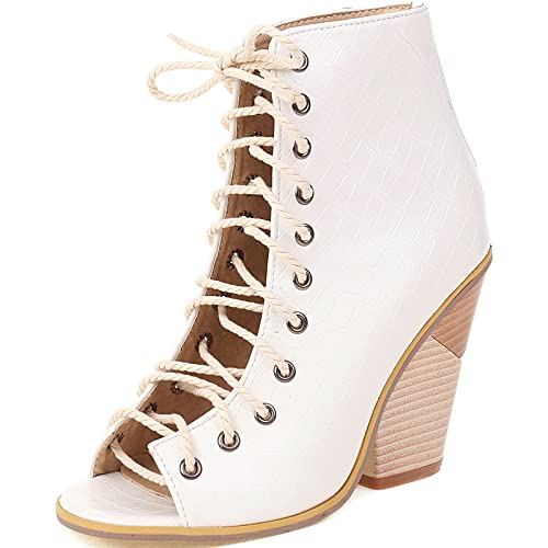 Cocey Damen Peep Toe Schnürstiefel mit Keilabsatz für den Sommer (Weiß,45) von Cocey