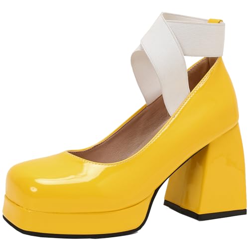 Cocey Damen Plateau Heels Slip-on-Pumps (Gelb,39) von Cocey