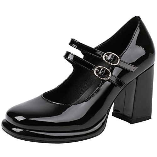 Cocey Damen Plateau Mary Jane Schuhe Blockabsatz Pumps für Partys (Schwarz,35) von Cocey