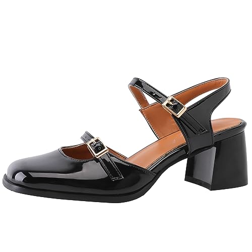 Cocey Damen Slingback mit Blockabsatz Mary Jane Pumps (Schwarz,42) von Cocey