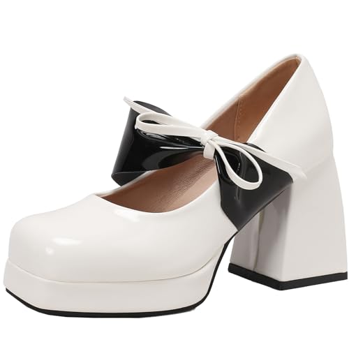 Cocey Damen Slip-on-Pumps mit Klobigen Absätzen und Schleife (Weiß,38) von Cocey