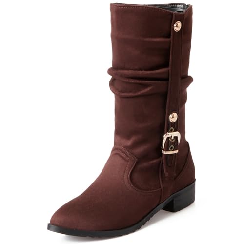 Cocey Damen Slouch Boots mit Flachem Absatz und Modisch Spitzer Zehenpartie (Braun, 41 EU) von Cocey