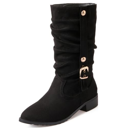 Cocey Damen Slouch Boots mit Flachem Absatz und Modisch Spitzer Zehenpartie (Schwarz, 41 EU) von Cocey