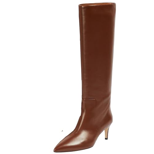 Cocey Damen Spitze Lederstiefel Slip-on Kniehohe Stiefel (Braun,44) von Cocey