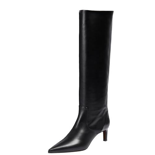 Cocey Damen Spitze Lederstiefel Slip-on Kniehohe Stiefel (Schwarz,37) von Cocey