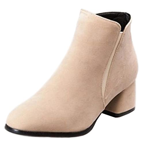 Cocey Damen-Stiefeletten mit Blockabsatz und Reißverschluss Mode Chelsea Kurze Stiefel (Beige, 39 EU) von Cocey
