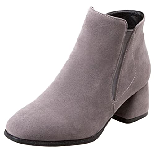 Cocey Damen-Stiefeletten mit Blockabsatz und Reißverschluss Mode Chelsea Kurze Stiefel (Grau, 39 EU) von Cocey