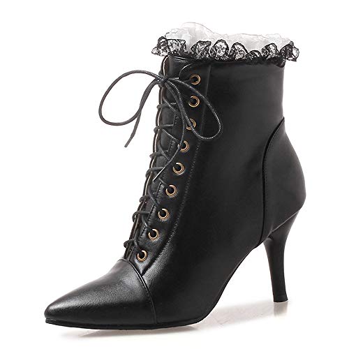 Cocey Damen Süß Kurzschaft Stiefel mit Absatz Hochzeit Stiefeletten (Schwarz, 38 EU) von Cocey