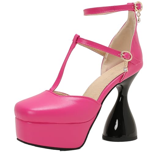 Cocey Damen T-Riemen Sandalen mit Absatz Plateau Heels (Rosenrot,48) von Cocey