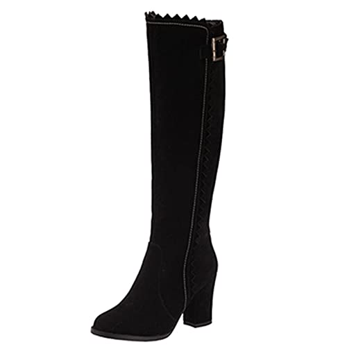 Cocey Damenmode Kniehohe Stiefel mit Reißverschluss und Runder Spitze(Schwarz, 38EU) von Cocey