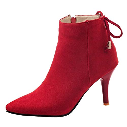 Cocey Elegante Damen Stiefeletten mit spitzer Zehenpartie, Stiletto High Heel Stiefel mit Reißverschluss (Rot, 40 EU) von Cocey
