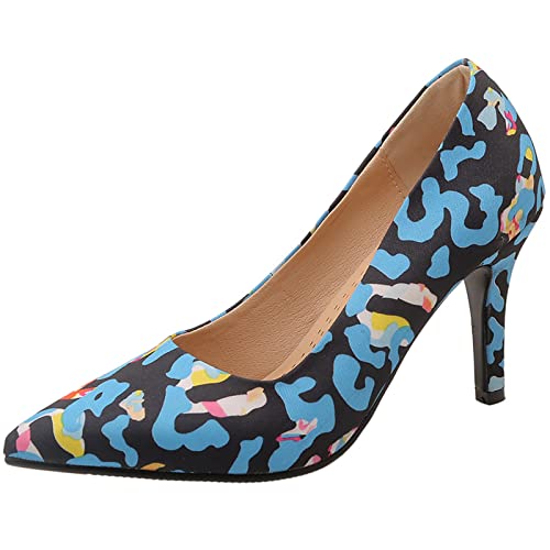 Cocey Elegante Pumps für Damen Spitze Zehenabsätze mit Slip-On (Blau Bedruckt, 34) von Cocey