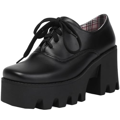 Cocey Flatform-Schuhe für Damen mit Farbblockierung Schnürschuhe (Schwarz,37) von Cocey