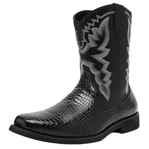 Cocey Herren Britisches Design Westernstiefel mit Stickerei Herbst Winter (Schwarz, 40 EU) von Cocey