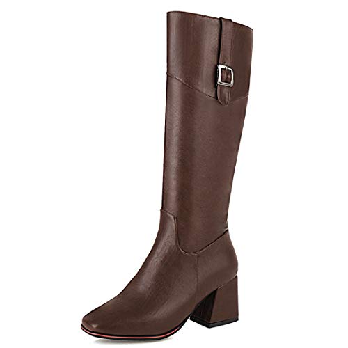 Cocey Lässige Kniehohe Damenstiefel mit dickem Absatz (Braun, 39EU) von Cocey