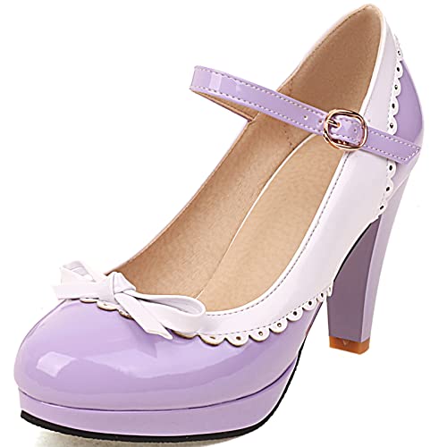 Cocey Mary-Jane-Schuhe mit Plateausohle für Damen Süße Pumps mit Blockabsatz (Violett, 40) von Cocey