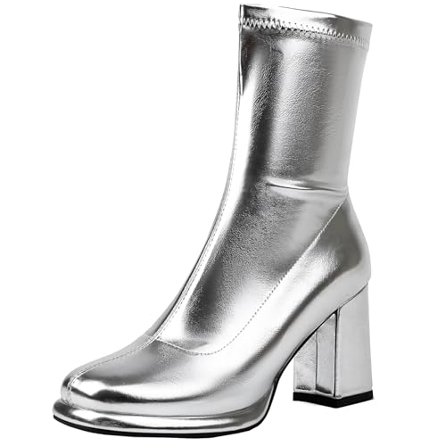 Cocey Modische Damen Chunky Heel Vielseitige Einfarbige Stiefel (Silber, 41 EU) von Cocey