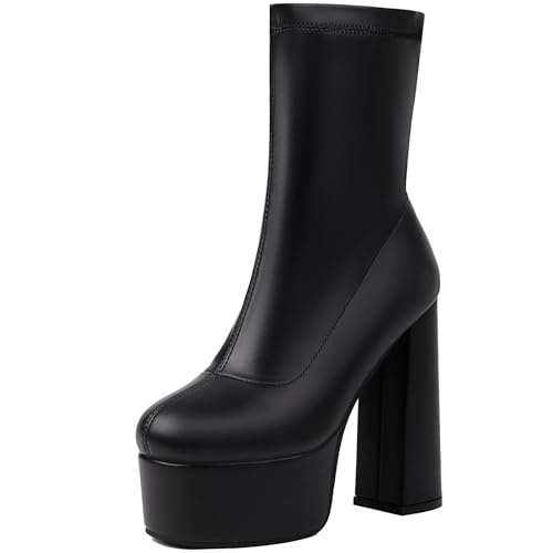 Cocey Modische Minimalistische 5,5 cm Plateau-Stiefeletten mit Runder Zehenpartie (Schwarz, 40 EU) von Cocey