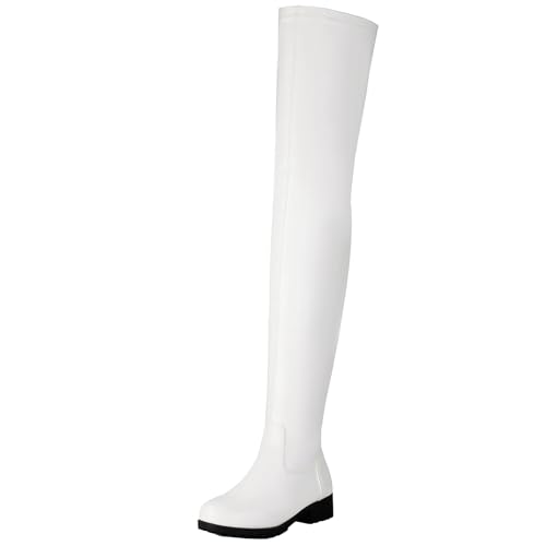 Cocey Modische Minimalistische Overknee-Stiefel für Damen mit Dickem, Stilvollem Design (Weiß, 46 EU) von Cocey