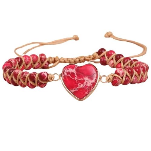 Cocey Naturstein Armband mit Knoten: Boho-Design für Stadtausflüge & Offene Abende (Rot) von Cocey