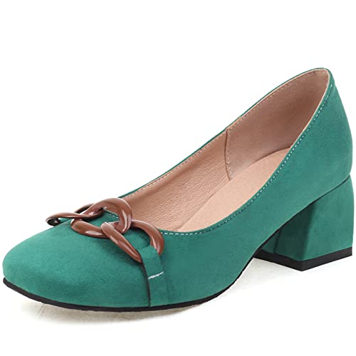 Cocey Pumps mit Niedrigem Blockabsatz für Damen Modische Loafer (Grün, 39) von Cocey