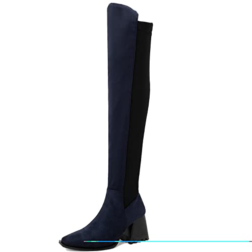 Cocey Sexy Overknee-Stiefel mit Kunstpelzfutter und Overknee-Stiefel mit Blockabsatz und eckiger Zehenpartie für Damen (Blau, 41) von Cocey