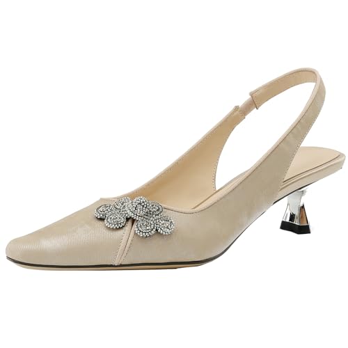 Cocey Slingback-Slip-on-Pumps für Damen Spitze Zehenabsätze aus Leder (Champagner,42) von Cocey