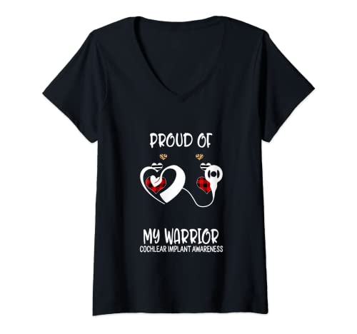 Damen Cochlea-Implantat-Bewusstsein stolz auf meinen Krieger T-Shirt mit V-Ausschnitt Damen Cochlea-Implantat-Bewusstsein stolz auf meinen Krieger T-Shirt mit V-Ausschnitt von Cochlear Implant Awareness Tees by Simyone41 Co.