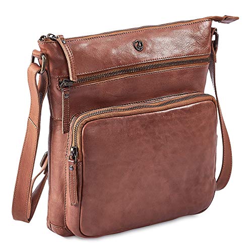 Cochoa Frauen Damen Vintage Echtes Leder Große Umhängetasche Ledertasche Handtasche (Cognac) von Cochoa