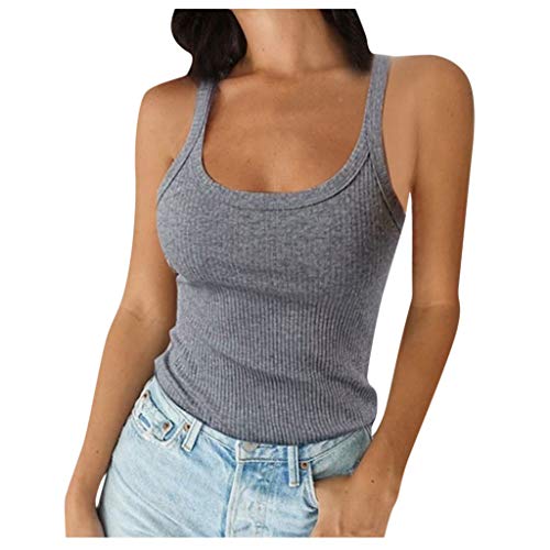 Cocila Damen Basic Tank Tops Einfarbig U-Ausschnitt Bustier Tanktops Sexy Sport BH Weste Bluse Frauen Sommer Lang Tank Tops Oberteile von Cocila