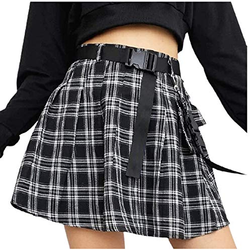 Cocila Damen Y2k Minirock Harajuku Goth Punkrock A-Linie Gothic Plissee Miniröcke Hoch Taillierter Plaid Skater Mädchen Plissee Röcke Karneval Punk Rock von Cocila