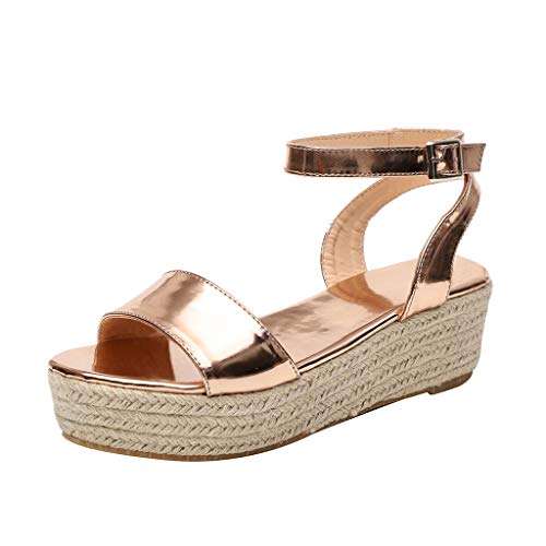 Cocila Damenmode Freizeit Riemchen Knöchelschnalle Plateau Wedges Strohhanf Seil gewebt Römische Schuhe Sandalen, Schwarz - gold - Größe: 39 EU Cocila Damenmode Freizeit Riemchen Knöchelschnalle Plateau Wedges Strohhanf Seil gewebt Römische Schuhe Sandalen, Schwarz - gold - Größe: 39 EU von Cocila