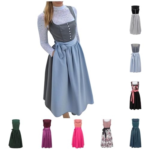 Cocila Dirndl Damen Midi Trachtenrock Samt Trachtenkleid Elegant Dirndlkleid Retro Trachtenmode Oktoberfest Outfit Festlich Dirndelkleider Lang Maxikleider für Bayrische Tracht von Cocila